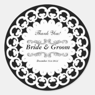 Black & White Ornate Favour Wedding Sticker label