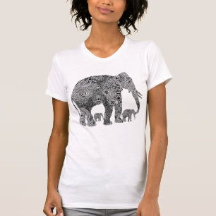 Black & White Ornate Floral Elephants T-Shirt