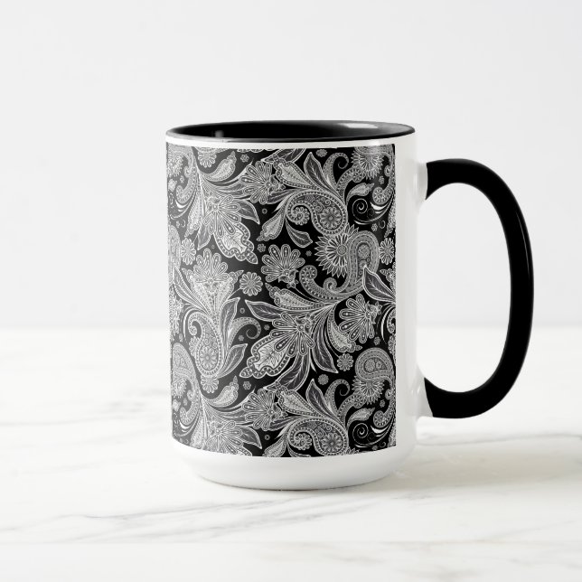 Black & White Ornate Paisley 2 Mug (Right)