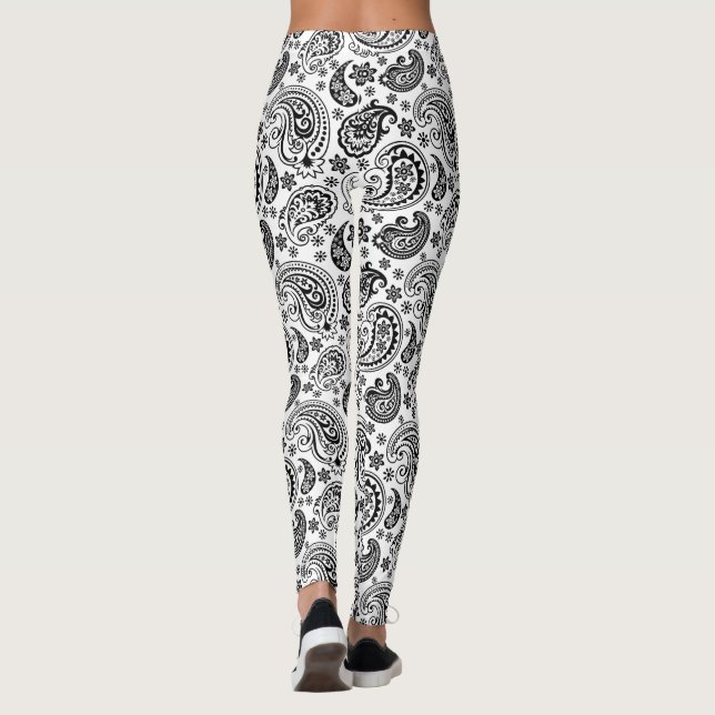 Black & White Ornate Paisley Pattern 2 Leggings (Back)