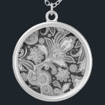 Black & White Ornate Paisley Silver Plated Necklace<br><div class="desc">Ornate paisley in in black and white. Classic black and white paisley design pattern. See more of my necklaces designs.</div>