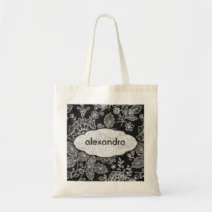 Black & White Ornate Vintage Floral Lace Pattern Tote Bag