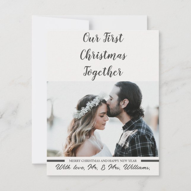 Black & White Our First Christmas Newlywed Photo  Holiday Card (Front)