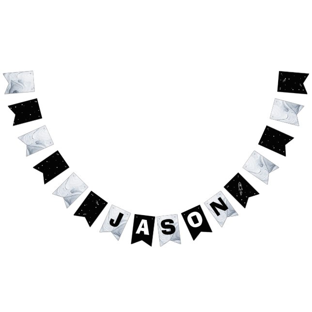 Black White Outer Space Astronaut Birthday Banner (All)