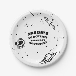 Black White Outer Space Astronaut Birthday Plate