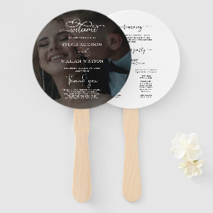 Black & White Overlay Photo Wedding Programs Hand  Hand Fan