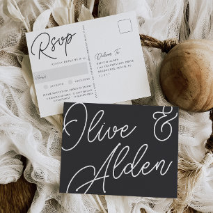 Black & White Oversized Script Meal Choice RSVP Postcard