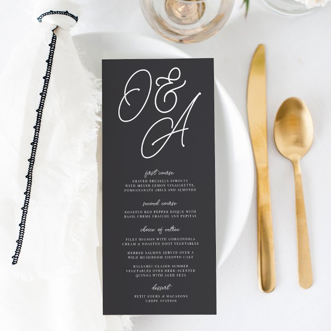 Black & White Oversized Script Monogram Wedding Menu (Creator Uploaded)