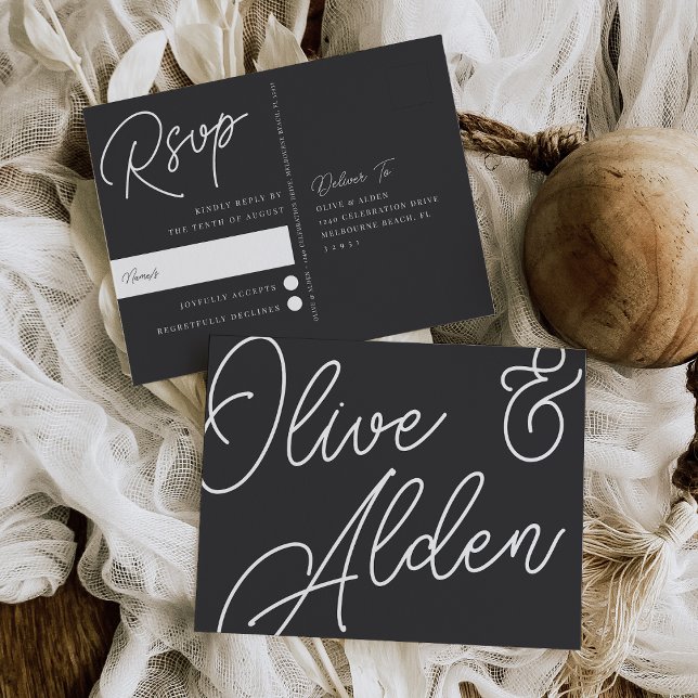 Black & White Oversized Script RSVP Postcard (Creator Uploaded)