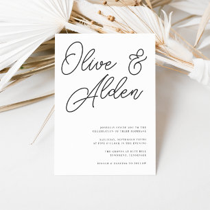 Black & White Oversized Script Wedding Invitation