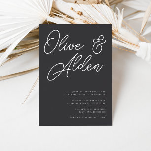 Black & White Oversized Script Wedding Invitation