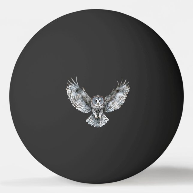 Black White Owl Moon Ping Pong Ball (Front)