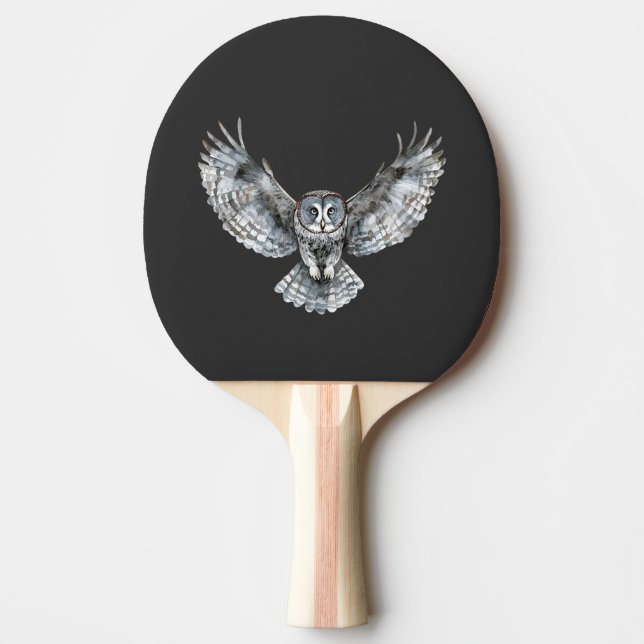 Black White Owl Moon Ping Pong Paddle (Front)