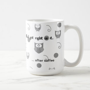 Black White Owls Dots Swirls After Coffee Mug