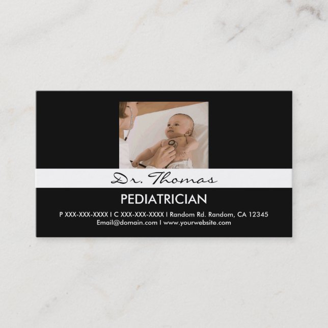 Black white Paediatrician business cards (Front)