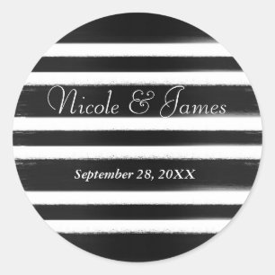 Black & White Paint Modern Minimal Wedding Classic Round Sticker