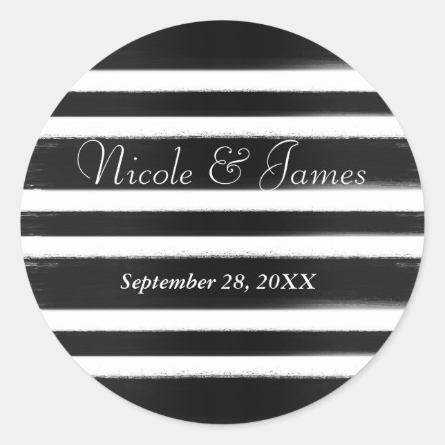 Black & White Paint Modern Minimal Wedding Classic Round Sticker (Front)
