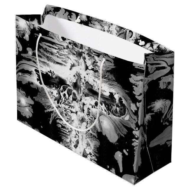Black + White Paint Swirls Large Gift Bag (Back Angled)