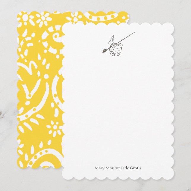 Black/White Painter Rabbit with yellow paisley Card (Front/Back)