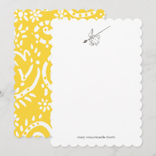 Black/White Painter Rabbit with yellow paisley Card