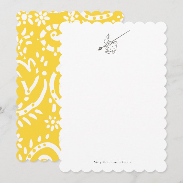 Black/White Painter Rabbit with yellow paisley Card (Front/Back)