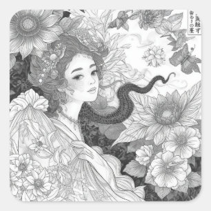 Black & White Painting Outline Collection Square Sticker