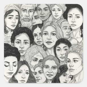 Black & White Paintings Celebrating Diversity  Square Sticker
