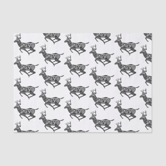 Black & White Paisley Deer Tissue Paper (Front)