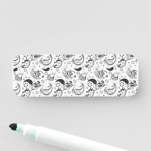 Black White Paisley Designer Tote Bag Name Tag