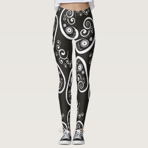 Black white paisley leggings