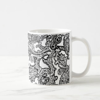 black white paisley mug