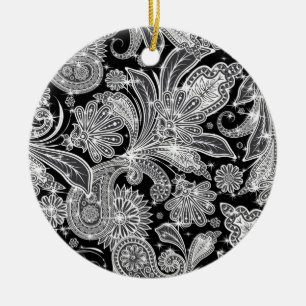 Black & White Paisley Pattern Ceramic Tree Decoration
