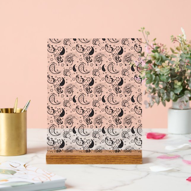 Black & White Paisley Pattern –Elegant Textile Art Acrylic Sign (Wedding)