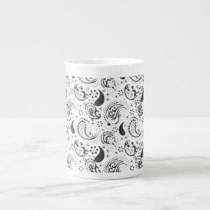 Black & White Paisley Pattern –Elegant Textile Art Bone China Mug