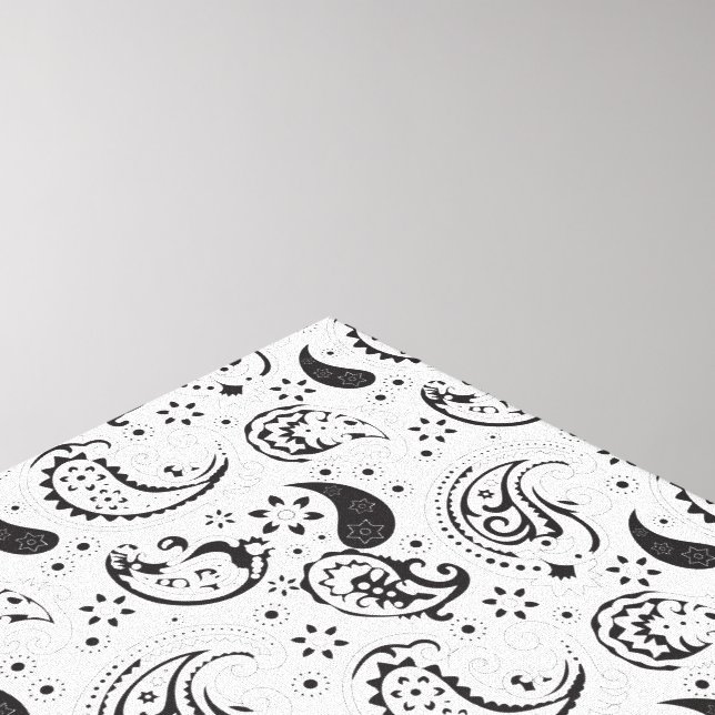 Black & White Paisley Pattern –Elegant Textile Art Canvas Print (Corner(Top))