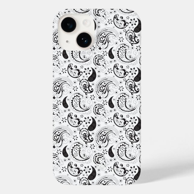Black & White Paisley Pattern –Elegant Textile Art Case-Mate iPhone Case (Back)