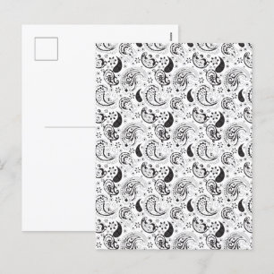 Black & White Paisley Pattern –Elegant Textile Art Holiday Postcard