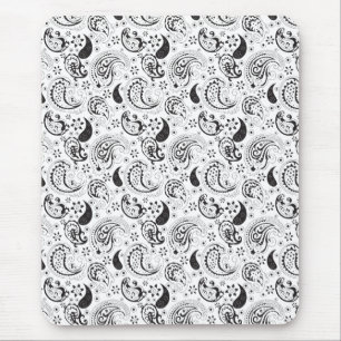 Black & White Paisley Pattern –Elegant Textile Art Mouse Mat