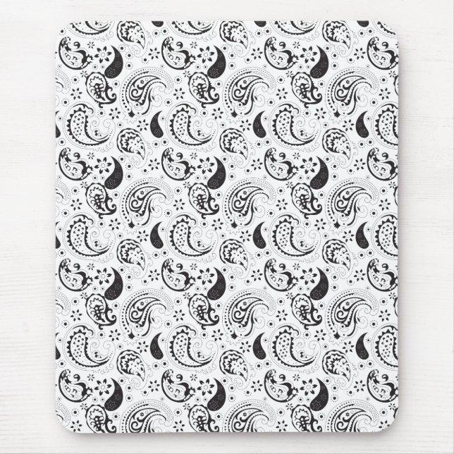 Black & White Paisley Pattern –Elegant Textile Art Mouse Mat (Front)