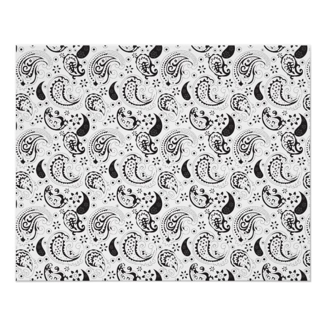 Black & White Paisley Pattern –Elegant Textile Art Poster (Front)