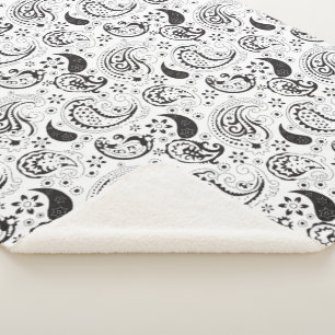 Black & White Paisley Pattern –Elegant Textile Art Sherpa Blanket