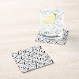 Black & White Paisley Pattern –Elegant Textile Art Square Paper Coaster