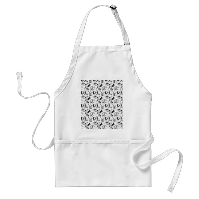 Black & White Paisley Pattern –Elegant Textile Art Standard Apron (Front)