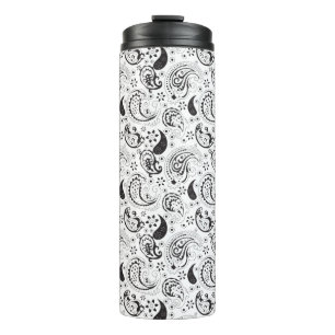 Black & White Paisley Pattern –Elegant Textile Art Thermal Tumbler