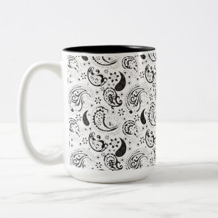 Black & White Paisley Pattern –Elegant Textile Art Two-Tone Coffee Mug
