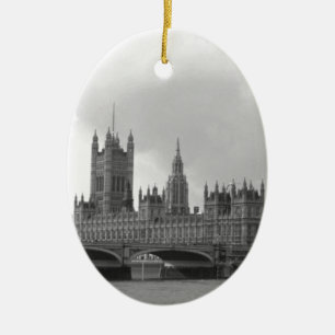 Black White Palace of Westminster Ceramic Tree Decoration