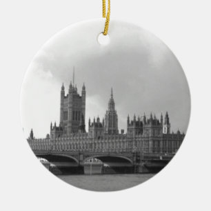 Black White Palace of Westminster Ceramic Tree Decoration