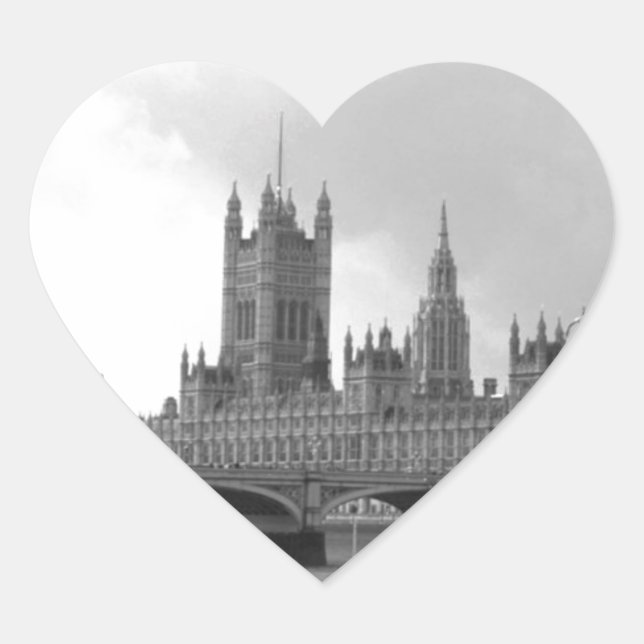 Black White Palace of Westminster Heart Sticker (Front)