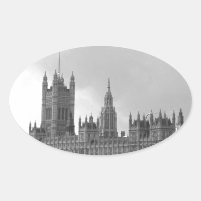 Black White Palace of Westminster Oval Sticker (Front)