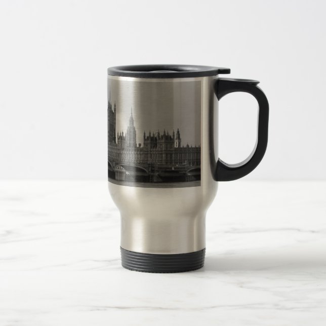 Black White Palace of Westminster Travel Mug (Right)